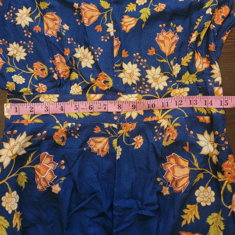Farm Rio Anthropologie Blue Floral Wide Leg Jumpsuit Medium - Picture 11 of 12